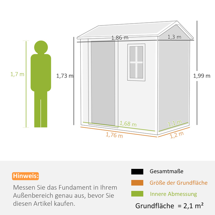 Садовий сарай Outsunny Пластиковий 2,1 м² 186 x 130 x 199 см Садовий сарай з двосхилим дахом Вікно Вікно, що замикається Погодостійкий садовий сарай Відкритий садовий сарай для заднього двору сірий