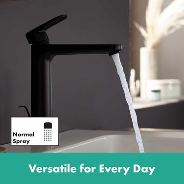 Змішувач для ванної кімнати Hansgrohe Vernis Blend, чорний мат, висота виливу 190 мм, з автоматичним зливом, економія води EcoSmart