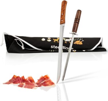 Дерев'яна підставка для хамона Steelblade Góndola Zuringo з ножем, мусатом і кришкою Kukuxumusu