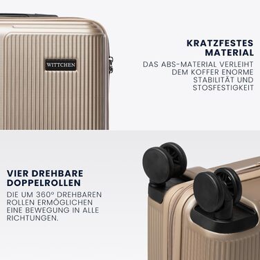 Валіза Wittchen Stripes Line XL (76.5x50x29 см) — великий дорожній кофр з ABS-пластику, 96 л, 4 колеса 360°, кодовий замок, золотиста