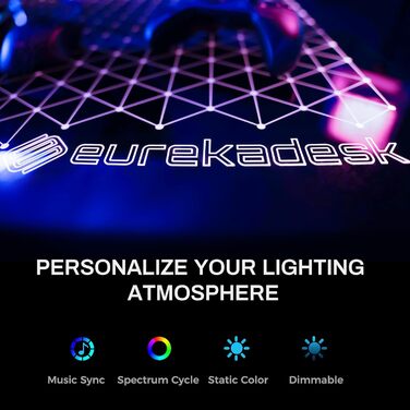 Ігровий стіл EUREKA ERGONOMIC з RGB-підсвічуванням 110 см - скляний комп'ютерний стіл для геймерів з керуванням через додаток