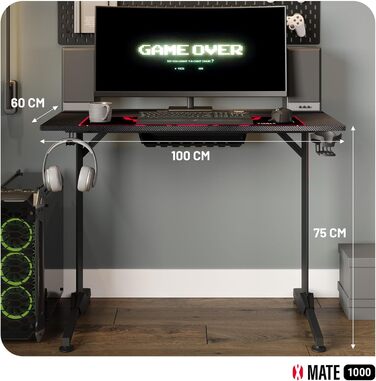 Ігровий стіл Diablo X-Mate 160x75x75 см: ергономічний стіл з карбоновою стільницею, тримачем для навушників та підставкою для напоїв