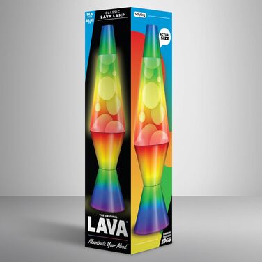 Лавова лампа LAVA® 2125 (36.8 см), жовтий віск, фіолетова рідина, срібляста основа та кришка, оригінальна декоративна лампа-нічник