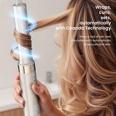 MESCOMB 5-в-1 Airstyler та Hairstyler: Фен-щітка з іонізацією, автоматичний локонів та об'ємна щітка – Швидке сушіння, укладка для локонів, об'єму та вирівнювання без пошкоджень | Легкий та ідеальний для дому, колір шампань-золото