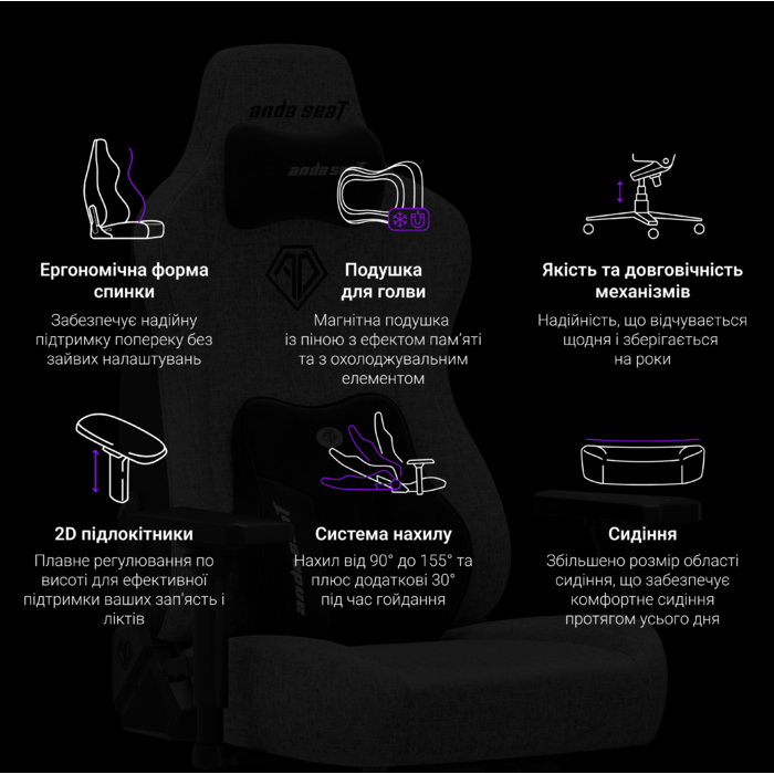 Крісло ігрове Anda Seat Novis Plus Fabric Dark Grey Size XL