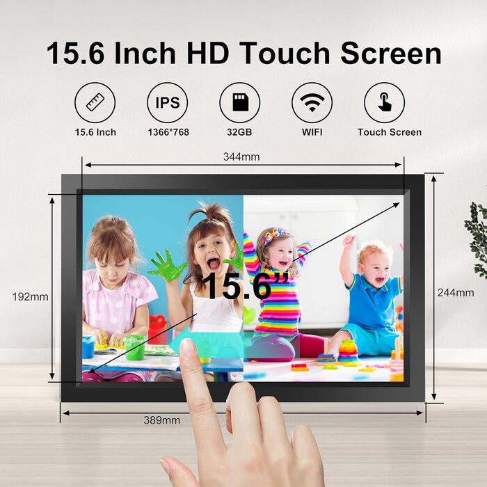 Frameo WiFi Цифровий фоторамка, 32GB, сенсорний екран, Smart Cloud, автоповорот, подарунок (15.6 дюйми)