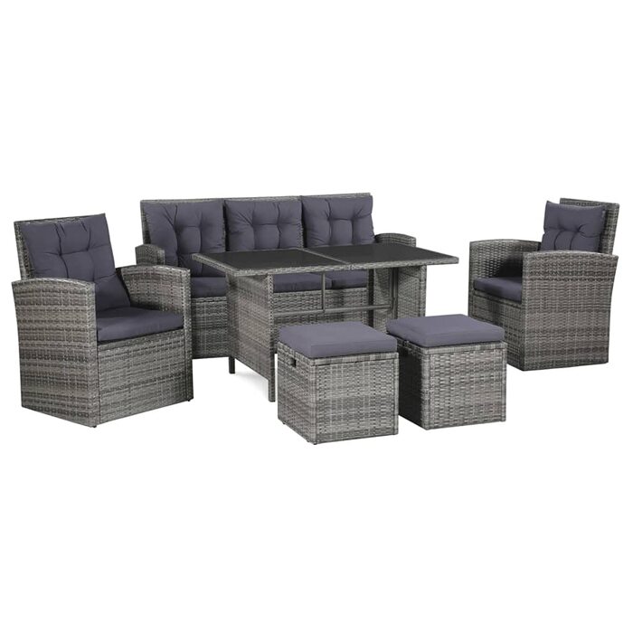 Комплект садових меблів Garten-Lounge (6 предметів) з подушками, поліротанг, сірий