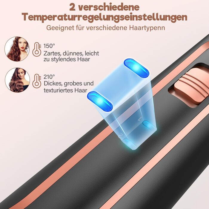 Набір для завивки волосся BESTOPE PRO 5-в-1 з LED-дисплеєм: 3 насадки, регулювання температури, швидкий нагрів, рукавичка, кліпси, рожеве золото