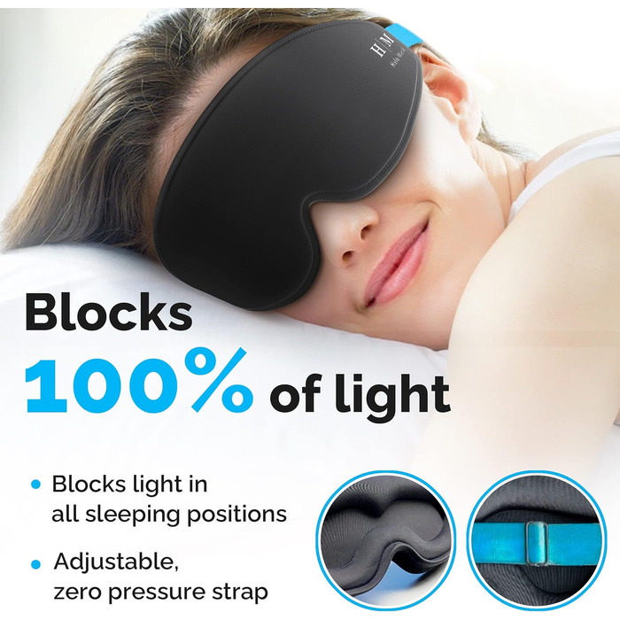 myhalos Маска для сну 3D, чорна, повне затемнення, для жінок і чоловіків, з футляром, анатомічна, без тиску на очі