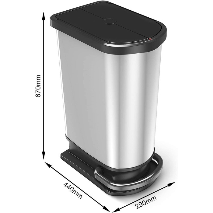 Смітник Rotho Paso Duo 50 л для сортування сміття з кришкою та педаллю, пластик BPA-free, сріблястий металік, на 2 пакети