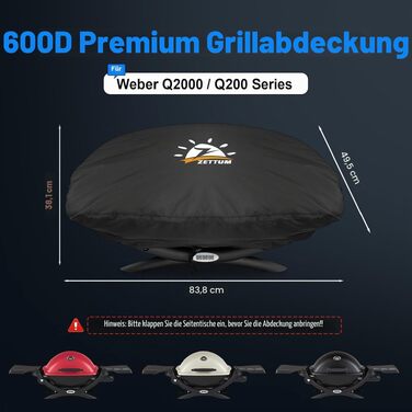 Водонепроникний захисний чохол Zettum для грилів Weber Q-серії (Q1000, Q2000, Q1200, Q1400, Q2200, Q2400), Heavy Duty PU, 81x43x88 см