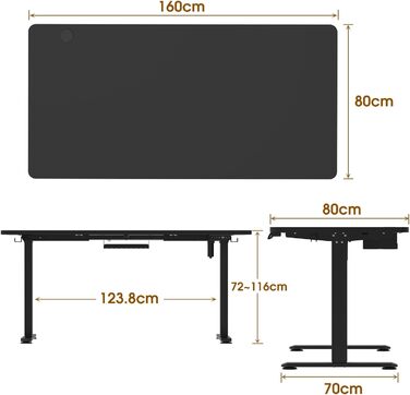 Електричний регульований стіл Homall 160x80 см з пам'яттю, чотирисекційна стільниця, комп'ютерний стіл для роботи стоячи