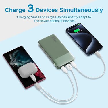 Power Bank NOBIS 10000mAh з цифровою індикацією, USB-C, швидка зарядка PD QC, 25W, зелений
