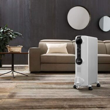 Масляний обігрівач De'Longhi Radia S TRRS0920, 2000 Вт, 9 секцій, з термостатом та захистом від замерзання, білий