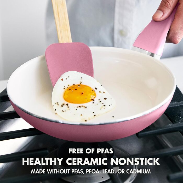 Набір GreenPan Rio: сковорода 20.3 см + лопатка, антипригарне покриття Ceramic, не містить PFAS, безпечне для здоров'я, сумісна з плитою та духовкою, блакитний колір