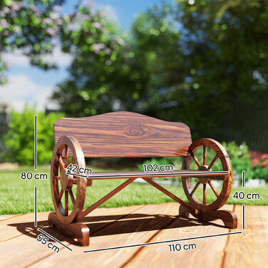 Лавка для саду Outsunny Wood, 2-місна лавка зі спинками та підлокітниками, дерев'яна лавка у формі колеса, погодостійка паркова лавка 240кг вантажопідйомна, балконна лавка для балконної тераси, сад, 110 x 55 x 80 см, обвуглена