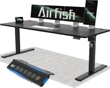 Електричний підйомний стіл Airfish 200x80 см з пам'яттю та USB-портом, регульований письмовий стіл (73-118 см), чорний
