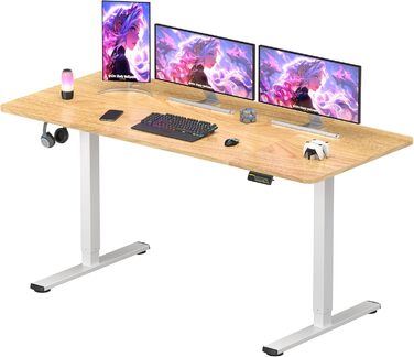 Електричний стіл SANODESK 160x60 см, регульований по висоті, ігровий стіл з пам'яттю, гачком, колір клен