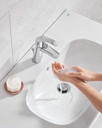 Змішувач для ванної кімнати Grohe Eurosmart, економічний, хром, з витяжною пробкою, 17 см, проста установка
