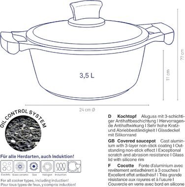 Каструля Kela Stella Nova 24 см, 3,5 л, алюміній, антипригарна, чорна, з кришкою, для всіх плит, термостійка до 180°C