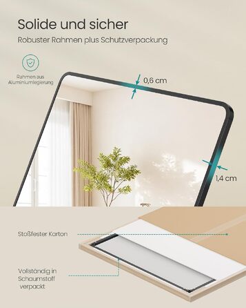 Дзеркало підлогове SONGMICS 160x50 см, чорне, в алюмінієвій рамі, скло високої якості для спальні, вітальні, передпокою