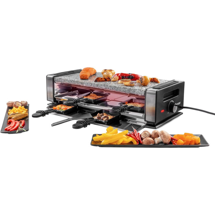 Раклетниця UNOLD 48760 Delice Basic 1200 Вт, для 8 осіб, з натуральним каменем, антипригарна двостороння пластина, нержавіюча сталь