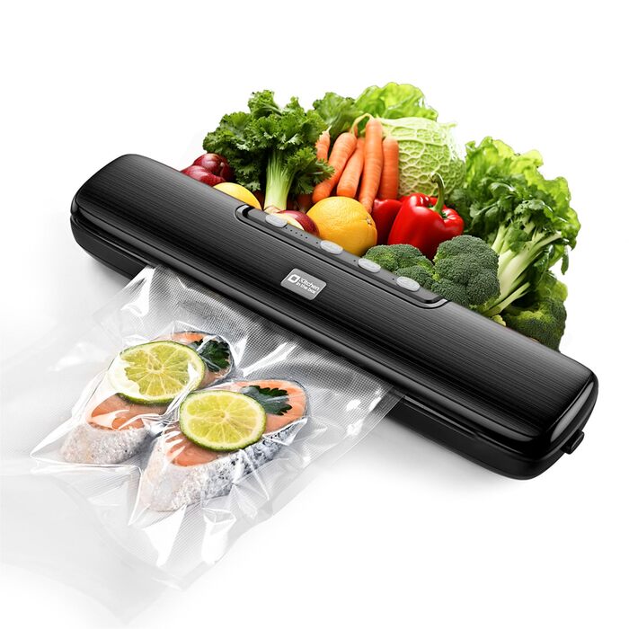 Вакууматор для продуктів 5-в-1 Kitchen in the box – автоматичний вакуумний пакувальник з режимами вологого та сухого запечатування, ширина шва 5 мм, комплект з 15 пакетами та шлангом