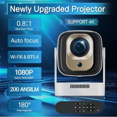 Портативний міні проєктор 4K з Wi-Fi та Android 11: підтримка 1080P Full HD, HDMI, для телефону/ПК/ноутбука, з вбудованим динаміком (HY260pro)
