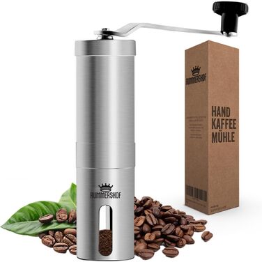 Кавомолка ручна з керамічними жорнами Kaffeemühle 2.0 - Еспресо-кавомолка з нержавіючої сталі + щітка та мішок для збору кави. Точне регулювання помелу.