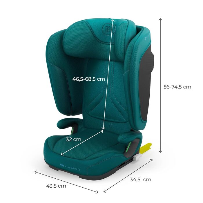 Автокрісло Kinderkraft UNITY 2 i-Size, 100-150 см, 3,5-12 років, регульована підголовник, AIR FLOW, 5 положень спинки, зелений