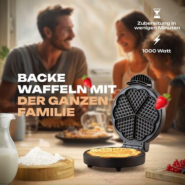 Вафельниця Bomann WA 1365 CB, 1000 Вт, антипригарне покриття, сердечка, регулювання підсмажування, індикатор готовності, нерж. сталь, Ø18 см
