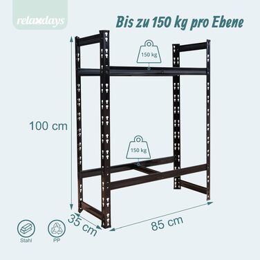 Стелаж для шин Relaxdays на 4–6 коліс, сталевий, чорний (100 x 85 x 35 см), навантаження 150 кг на полицю