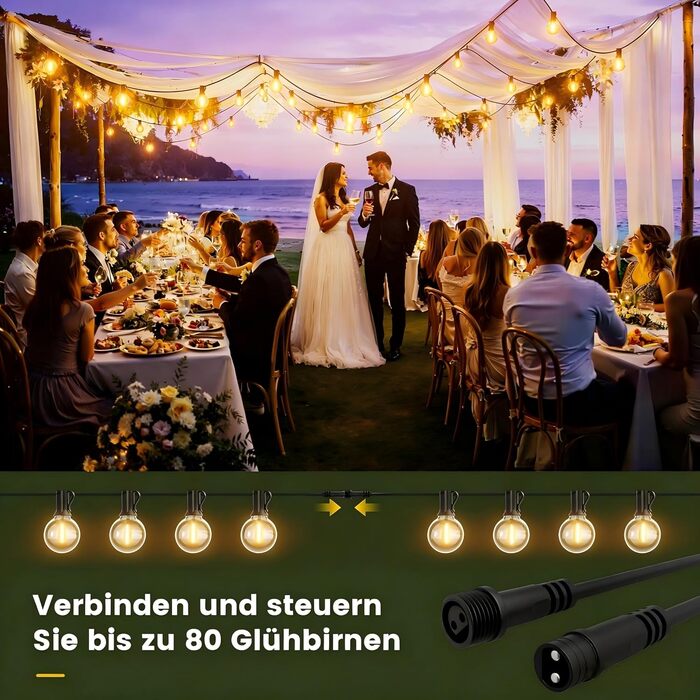 Гірлянда світлодіодна вулична Yuusei 60м з димером, IP45, 82 LED G40 для саду, тераси, вечірки