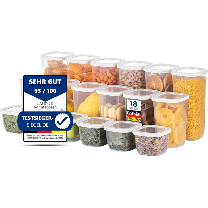Набір герметичних контейнерів для зберігання продуктів, 18 шт, BPA Free, для сухих харчів, органайзер для кухні, змішаний білий