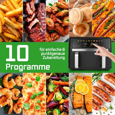 Аерофритюрниця GOURMETmaxx AirGenius 10Л з двома камерами (2x5Л), сенсорним керуванням та 10 програмами приготування, для 8 осіб