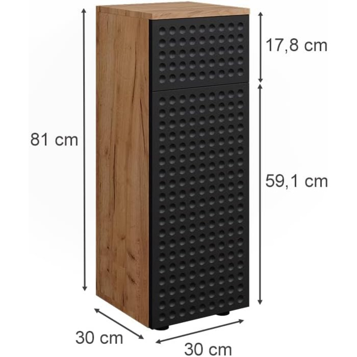 Середня шафа для ванної Vicco Irma, золота дубова/антрацит, 30x81 см, 1 шухляда, 2 полиці, антрацит з точковим візерунком
