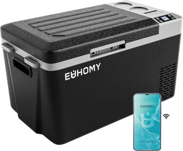 EUHOMY Компресорний холодильник -20℃~20℃, 24QT (22 літрів), 12/24V DC, 220-240V AC, з керуванням через додаток для кемпінгу, подорожей, вантажівок та дому