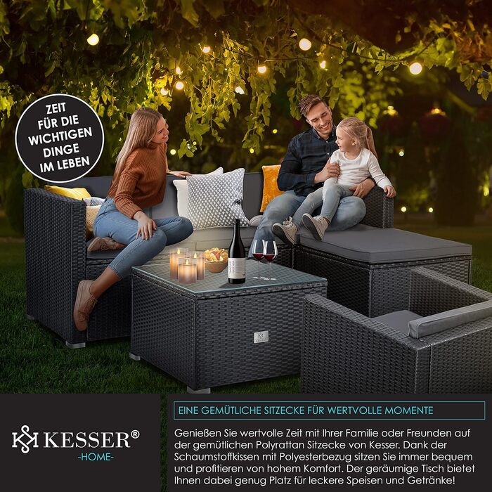 КЕССЕР® Lounge Aruba з ротангу - садовий лаунж для 4-5 осіб. Комплект садово-розсудних меблів: 3-місне софа, крісло, пуф, журнальний столик з подушками для саду, тераси та балкону, антрацит.