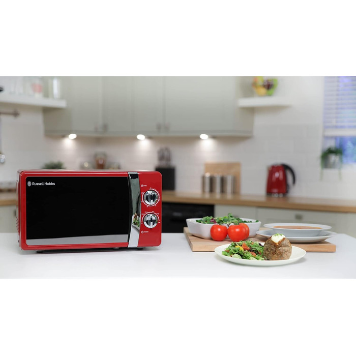Мікрохвильова піч Russell Hobbs RHMM701C Solo 17л, 700 Вт, червона: 5 рівнів потужності, таймер, розморожування, легке очищення