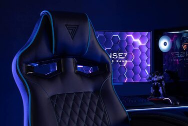Ігрове крісло SENSE7 Knight, ергономічне, PU-шкіра, регульовані підлокітники, лордозна підтримка, офісний комп'ютерний стілець до 120 кг, чорний-сірий