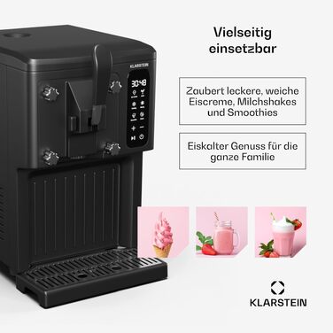 Морожениця Klarstein SweetSwirl 3-в-1: для морозива, молочних коктейлів та смузі, 1.5 л, сенсорний дисплей, режим підтримки температури, чорний колір