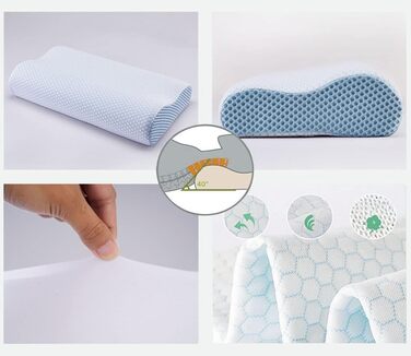 Ергономічна подушка з ефектом пам'яті (Memory Foam) для шиї та підтримки хребта, ортопедична подушка для сну на боці та спині з бамбуковим чохлом, синя