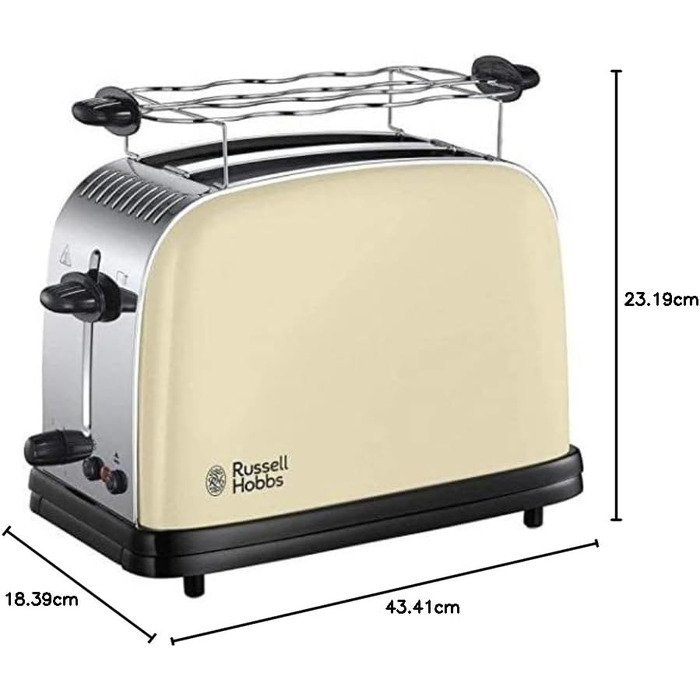 Тостер Russell Hobbs Colours+ Нержавіюча сталь, Червоний – 2 широкі слоти, підставка для булочок, 6 режимів, розморожування, 1000 Вт