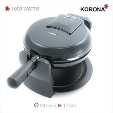 Вафельниця Korona 41004 для круглих бельгійських вафель, обертається на 180°, 1000 Вт, з двосторонньою індикацією, ідеальний розподіл тіста, компактне зберігання