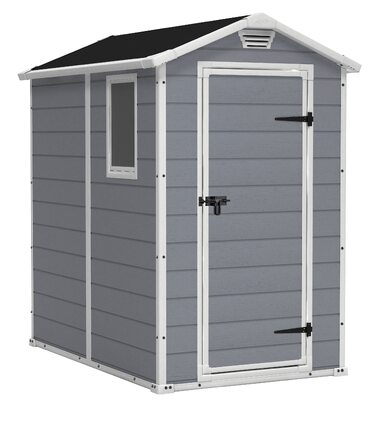 Садовий будинок Keter Manor 4x6S, 3.8м³, пластик, сірий, вологостійкий, 130x192x198 см