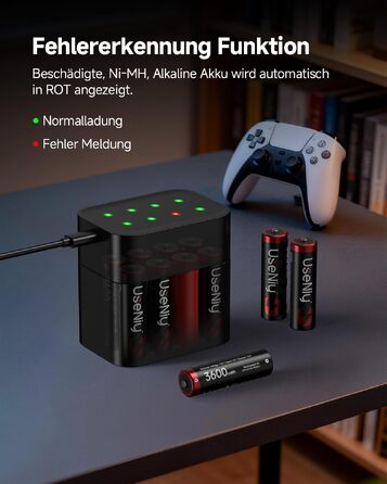 Набір акумуляторів UseNiy AA 1.5V Lithium (8 шт.) з зарядним пристроєм на 8 слотів, чорний