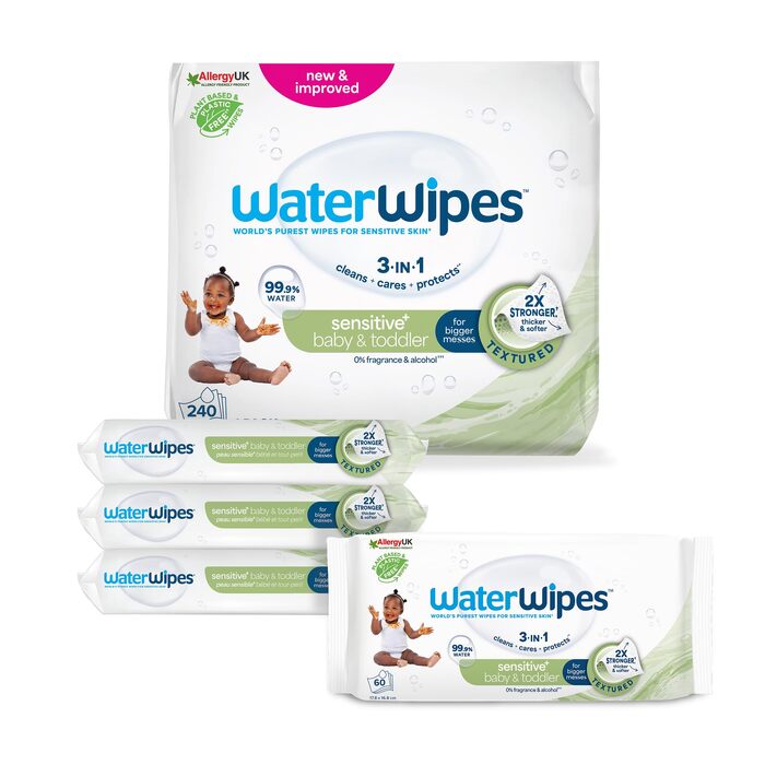 Дитячі вологі серветки WaterWipes Sensitive+ для немовлят та дітей, 99,9% води, 12 пачок по 20 шт (240 шт)
