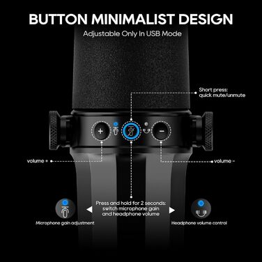 Динамічний мікрофон FDUCE SL40+ для подкастів, USB/XLR, набір для геймінгу та стримінгу з кронштейном, вихід для навушників, кнопка вимкнення звуку, регулятор гучності