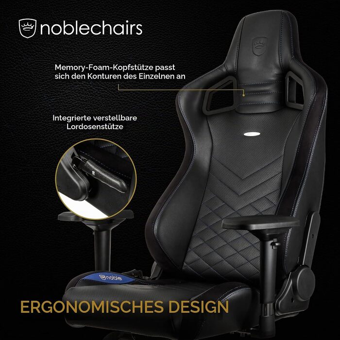 Ігрове крісло noblechairs EPIC для геймерів та офісу, екошкіра PU, чорний/синій