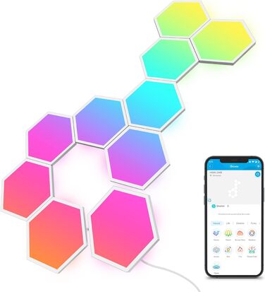 Світлодіодна панель Govee Glide Hexagon RGBIC 10 шт, розумне підсвічування для стін, Wi-Fi, музична синхронізація, сумісна з Alexa та Google Assistant, декоративне освітлення для геймінгу та кімнати